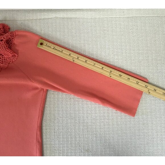J A C Womens Top Size XS Knit Coral 3/4 Sleeve Top With Crochet Neckline - Picture 11 of 14